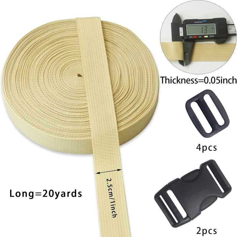 ZHFMLY Webbing Strap 1 inch Beige Polypropylene Webbing Straps 20 Yards Heavy Duty Poly Strapping Backpack Straps for Climbing Outdoors Indoors Crafting DIY-Backpacks-Bags-Seat Belt - Image 2
